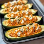 High Protein Buffalo Chicken Stuffed Zucchini Boats
