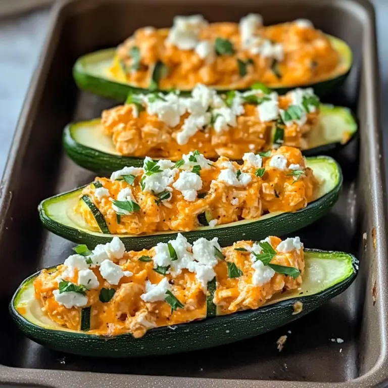High Protein Buffalo Chicken Stuffed Zucchini Boats