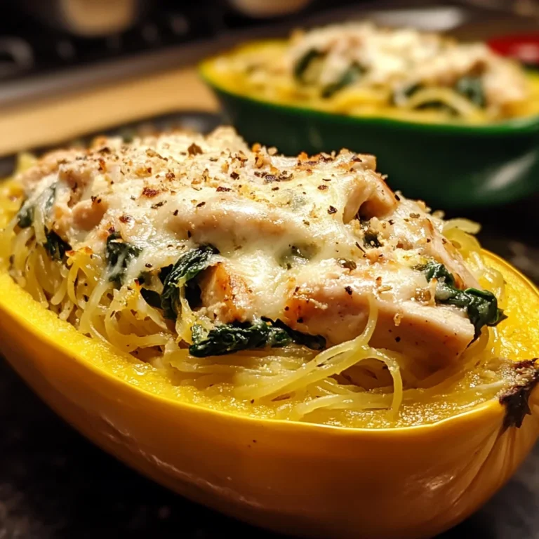 Garlic Parmesan Stuffed Spaghetti Squash with Chicken and Spinach