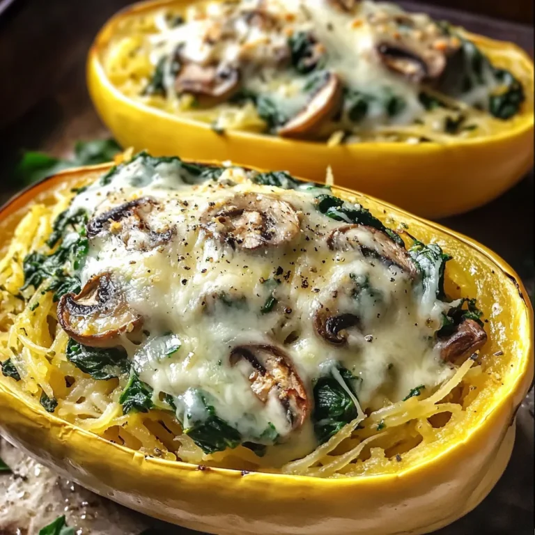 Creamy Spinach and Mushroom Stuffed Spaghetti Squash